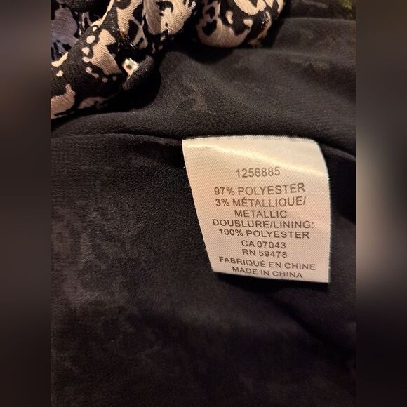 Rachel Zoe Floral Long Sleeve Top Black & Cream, Shiny Gold Flecks Women's sz M - Picture 9 of 9